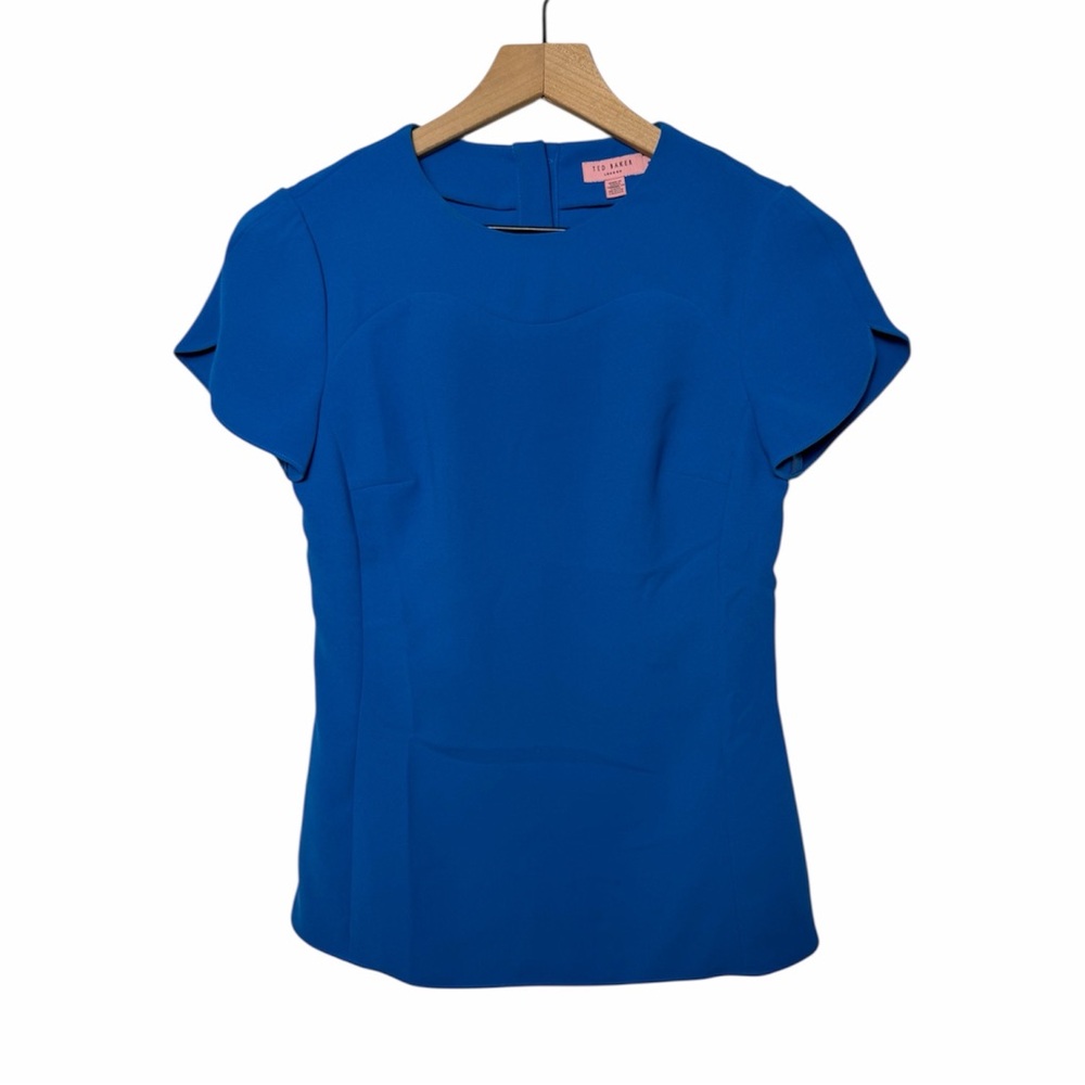 TED BAKER LONDON BLUE SHORT SLEEVE WOMEN DRESSY BLOUSE SIZE 0 PRE-OWNED